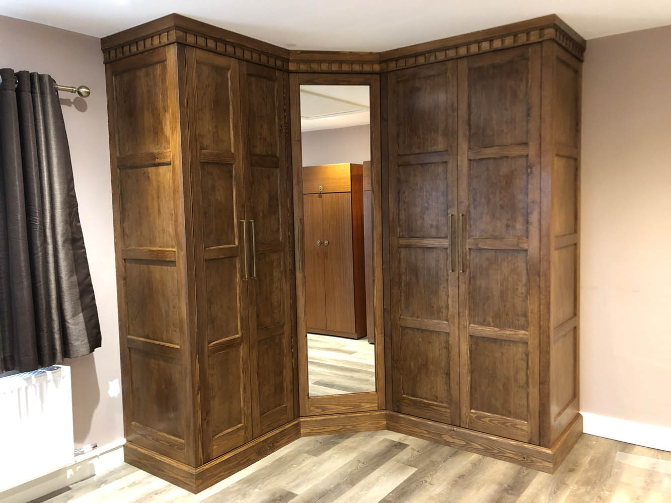 Corner wardrobe with mirror, handmade in Shropshire