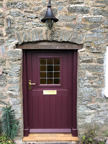 Painted hardwood door with leaded glass panel, handmade in Shropshire